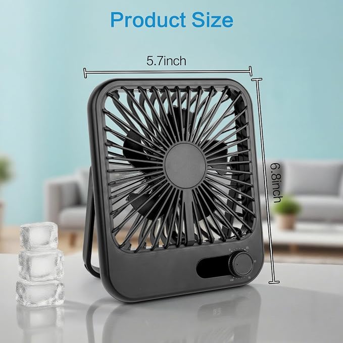 100-Speed Ultra-Quiet Desk Fan for Sleeping, 6.8" Rechargeable Portable Fan with LED Display, 180° Adjustable Head & Tripod Base - Battery/USB Powered Mini Fan for Office, Cruise, Travel (black)