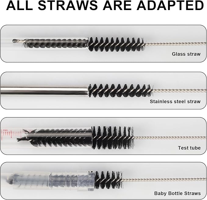 Ixiaoyoo Straw Cleaner Brush Set, 12 Pieces Botthle Cleaning Brush and Nylon Tube Brush Brush, 11.8 Inch Long Cleaning Brush Kit for Water Bottle, Straws on Tumbler, Sippy Cup, Tea Pot Spout | Black Straw Cleaner Brushes for Tumbler, Sippy Cup, Water B...