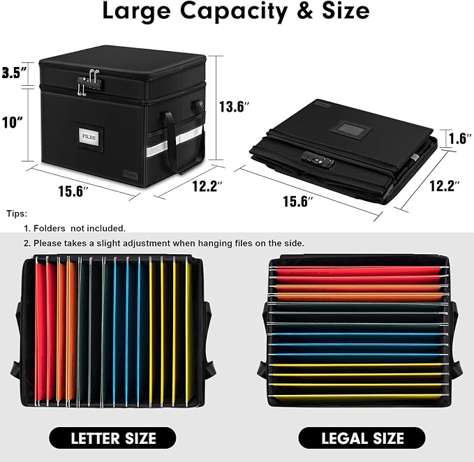 Fireproof File Oganizer with Lock, 2 Layer Fireproof Document Storage Box | Portable Office File Cabinet with 5 Tab Inserts, Collapsible File Storage for Hanging Letter, Legal Size Folder, Certificate