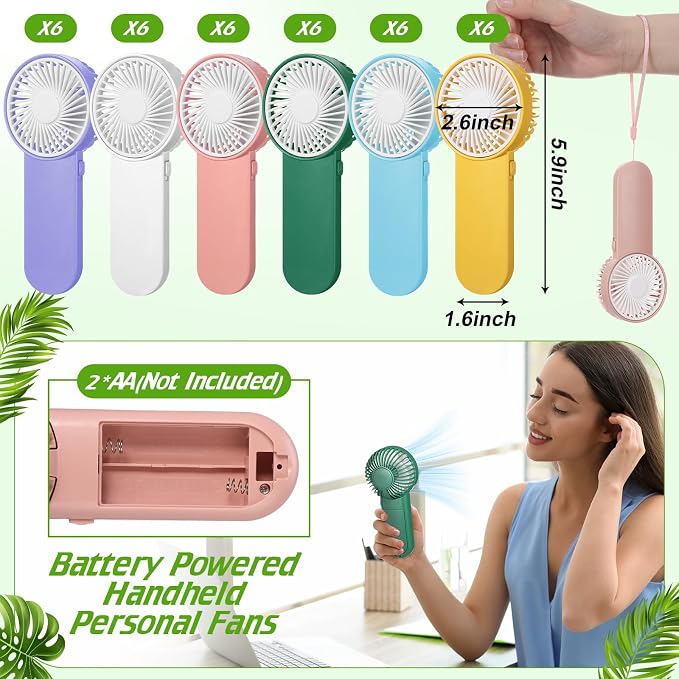 Sumind 36 Pcs Small Personal Portable Fan Mini Handheld Bulk 1 Speed Electric Cute Battery Powered for Neck Lash Makeup Women Men Travel Camping Indoor Outdoor Summer (6 Colors)