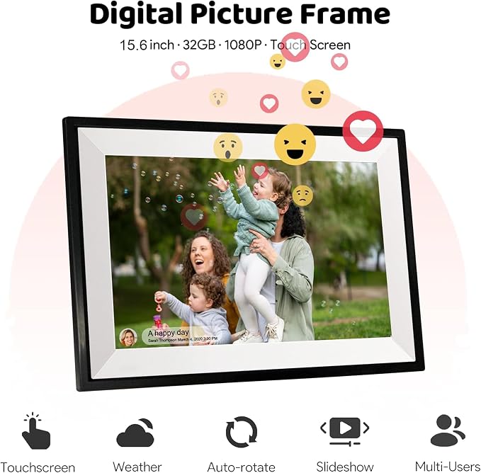 Frameo 15.6" Digital Photo Frame WiFi Picture Frame | Instant Photo and Video Sharing, Full Hd 1080p Touchscreen, Senior-Friendly, Private Family Sharing, 32gb Built-In Storage