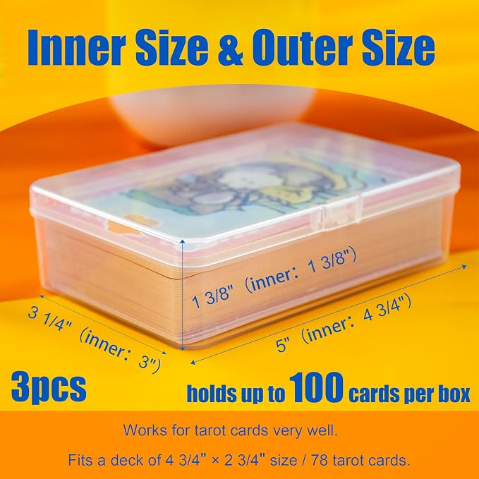 JINUPHION 3 Pcs Tarot Card Case, Tarot Card Holder for 4 3/4"×2 3/4" Standard Tarot Cards, Plastic Clear Card Deck Box Storage, Playing Card Case for Large-sized Cards,5" ×3 1/4" ×1 3/8" (NO Cards)