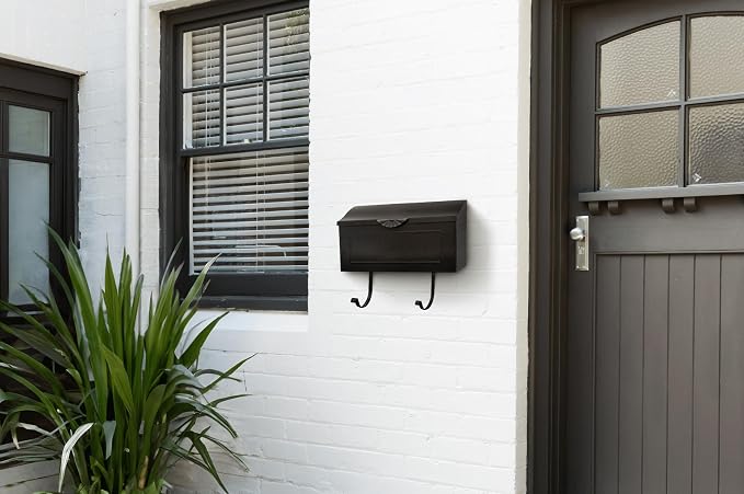 Architectural Mailboxes Amboy Steel Wall Mount Mailbox, Black, Medium | Galvanized steel build for outside with weather-resistant outdoor construction and a rust-resistant powder-coat finish.