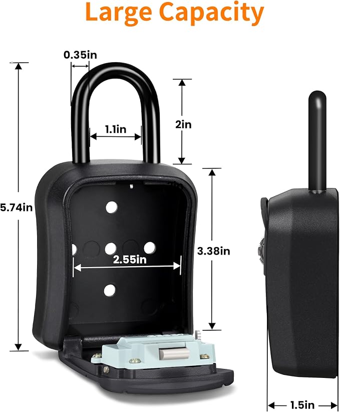 Portable Key Lock Box,Key Holder Safe Security Lock Box for Indoor, Outdoor, Garage, Garden, Store (2, Black)