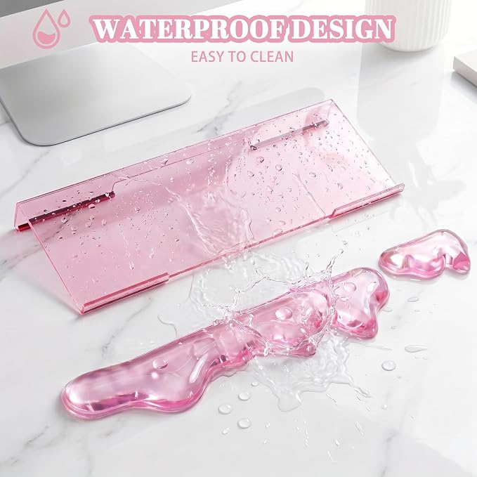 Acrylic Computer Keyboard Stand with Gel Mountain Wrist Rest Keyboard Riser with Comfortable Clear Silicone Mouse Wrist Pad Ergonomic Tilted Transparent Keyboard Holder for Desktop Office Hot Pink