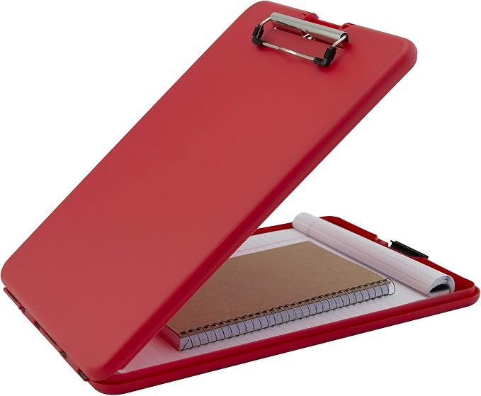 Saunders SlimMate Plastic Storage Clipboard Letter Size Red, Assembled in USA, Slim Low Profile Form Holder with 1/2" Capacity, Lightweight Document Organizer Box for School, Office & Business Use