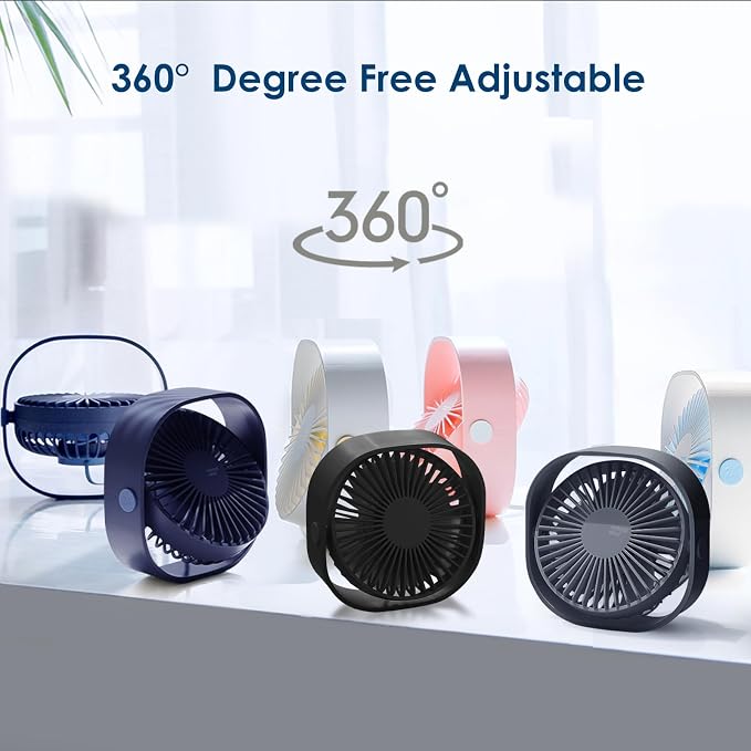 Simpeak Small USB Fan Small Quiet Portable USB Powered ONLY (No Battery), Cooling 3 Speed Setting 360° Adjustable Swivel Desktop Personal Fan for Home Office Bedroom Outdoor Travel Summer (Black)