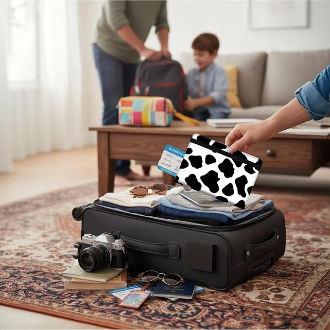 Passport Holder Wallet Cover Case,RFID Blocking Passport Cover,Large Capacity Travel Wallet with Multi Card Slots (Cow Print)