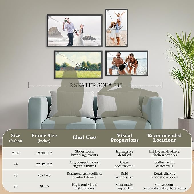 BSIMB 32 Inch Large Digital Picture Frame, Touchscreen 64GB 1920x1080 WiFi Photo Frame Electronic Display Remote Control, Share Pictures/Videos via Free App/USB/SD Easy Setup Gifts for Mom, Light Wood