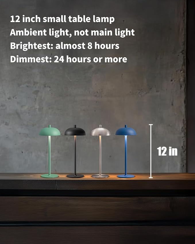 12" Cordless Table Lamps Set of 2, Blue Modern Portable Desk Lamp | LED, 3 Color Dimming, Rechargeable, Battery Operated Lights for Bedroom, Outdoor, Restaurant, Bedside, Night Light, Gifts