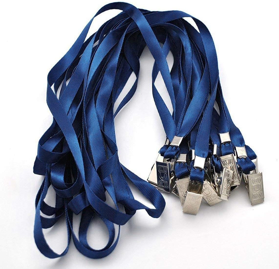 Lanyards 100 Pack Nylon Flat Badge Lanyard for Id Badge Name Tag (Navy Blue, 100 Pack)