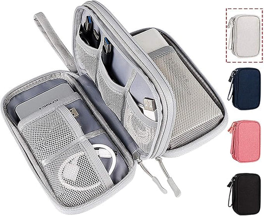 CAOODKDK Electronic Organizer Bag, Waterproof Portable Electronic Organizer Travel Accessories Cable Bag Universal Cord Storage Case for CableCord Storage Double Layer - Gray, Large
