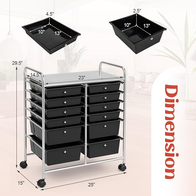 BECOMFORT 12-Drawer Rolling Cart with Drawers, Storage Cart on Wheels, Teacher Classroom Organizers with Metal Frame, Mobile Craft Cart, Trolley Utility Cart for School Office Play Room