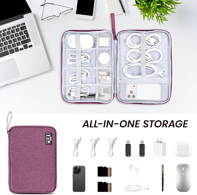 Electronic Organizer Travel Case, Slim Cable Accessories Pouch, Single Layer Tech Pouch & Cord Storage Bag for Chargers, Power Bank, SD Cards - Minimalist Travel Essentials