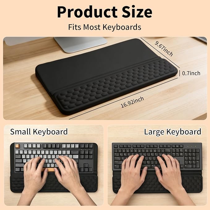 Keyboard Wrist Rest Stand Pad, Soft Memory Foam Ergonomic Computer Wrist Support, Keyboard Riser Hand Rest Cushion Holder Gaming Typing Coding Desk Accessories for Home Office School（Black）