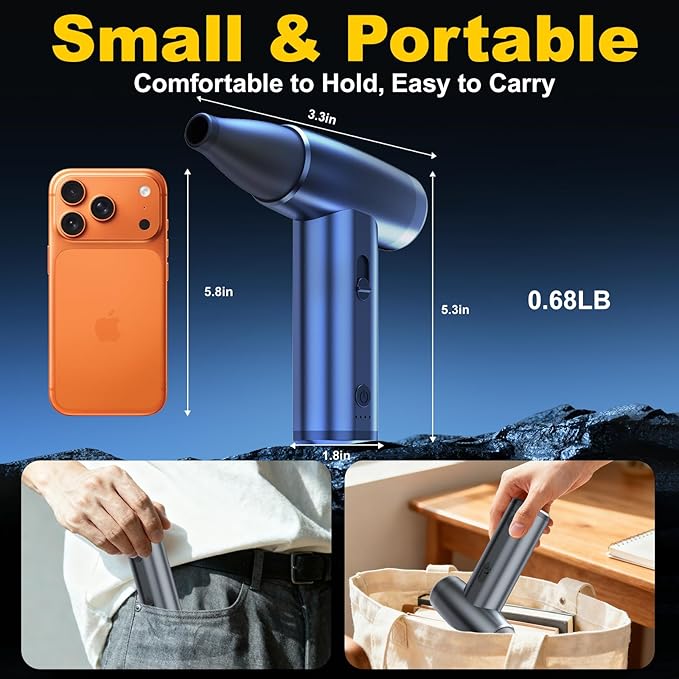 Metal Electric Compressed Air Duster, 300000RPM Brushless Motor with Stepless Speed, Rechargeable Cordless Mini Blower for Computer Keyboard Cleaning, Car Detailing, House and Outdoor Use(Grey)