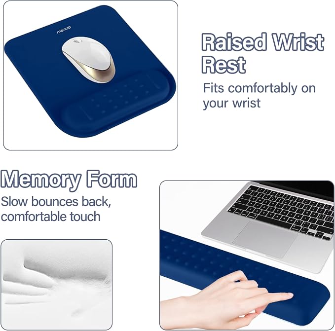 MOSISO Keyboard Stand&Wrist Rest Support for Keyboard &Mouse Pad Set | Ergonomic Massage Wrist Rest Set, Easy Typing Working Acrylic Clear Stand for Office Home, Navy Blue