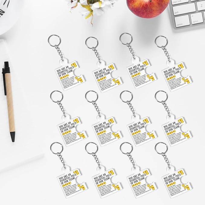 Team Appreciation Gifts Bulk Thank You Keychains for Coworkers | Gift Set for Employee, Staff, Teachers, Teamwork Puzzle Piece Keyring, Acrylic