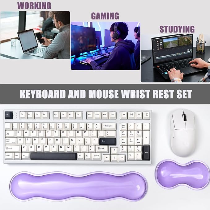 Clear Gel Keyboard Wrist Rest, Purple Silicone Wrist Rest, Ergonomic Wrist Rest for Computer Keyboard 60%/75% (Purple-Long)
