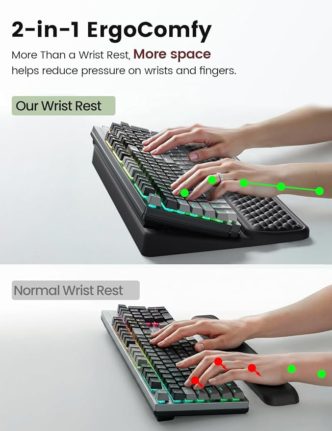 Vaydeer Extra-Large Keyboard Wrist Rest, Ergonomic Keyboard Stand with Wrist Rest, Ergonomic Keyboard Riser with Soft Memory Foam Cushion for Typing, Gaming, Home Office, Carpal Tunnel Pain Relief