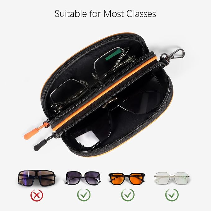 Double Eyeglasses Case Soft Portable Zipper Sunglasses Pouch with Keychain Clip for Men Women