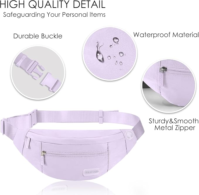 MAXTOP Purple Crossbody Fanny Pack for Women Trendy Belt Bag for Theme Park | Nylon,Ajustable Strap, 4-Zipper Pockets,Key Chain,Hands-Free,Fit All Phones
