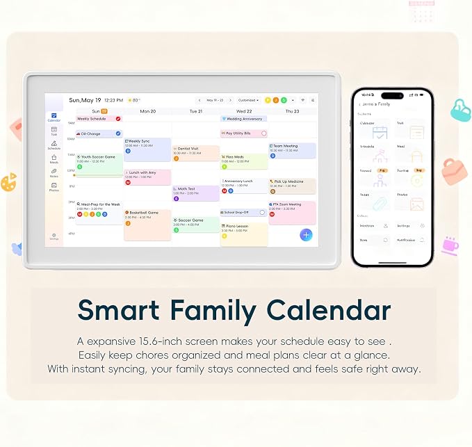 15.6 Inch Digital Family Calendar, All-in-One Smart Organizer with Photo Frame, Wall-Mountable, Task Management, Schedule Planner, Pink
