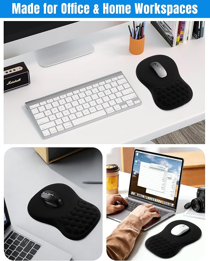 Ergonomic Mouse Pad with Sloped Memory Foam Wrist Rest (Black) | 3D Textured Wrist Cushion, Smooth Lycra Surface, Non-Slip PU Base, Comfortable Support for Office/Home Computer Desks