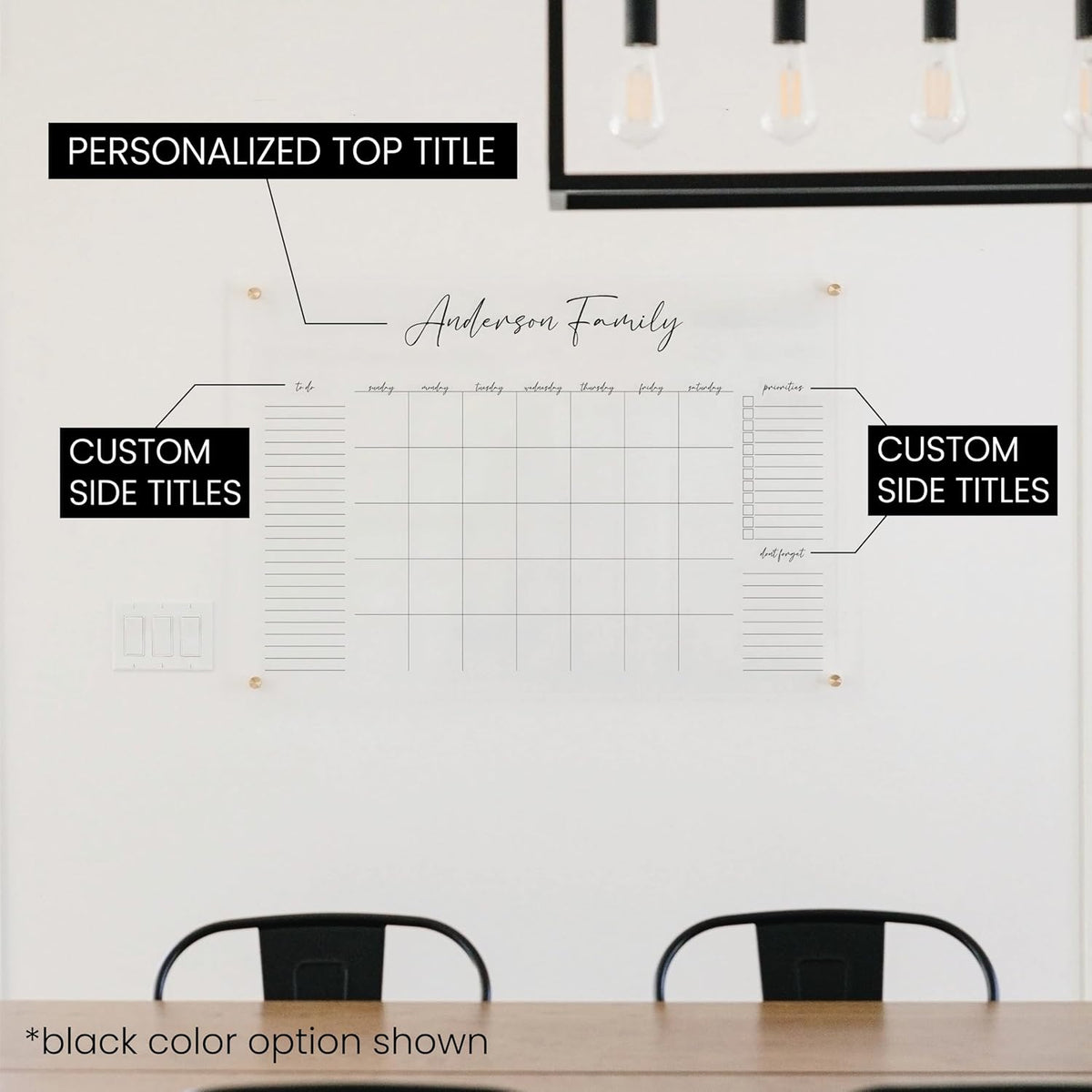 Personalized Clear Acrylic Calendar for Wall, Calendar Whiteboard for Wall, Dry Erase Wall Calendar, Wall Calendar Organizer System for Home (Cursive, Blush, 47.5"W x 36"H)
