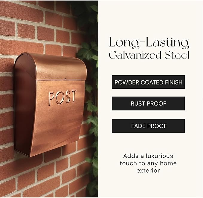 NACH Wall Mount Mailboxes for Outside, 12.75 x 10.75 x 5 inches, Copper Mailboxes for Outside Wall Mount, Waterproof - The Sylvia Mailbox