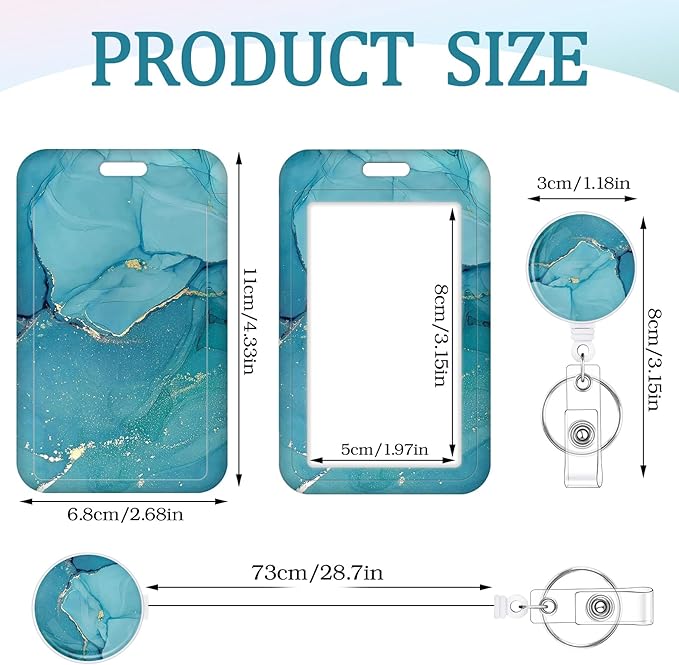 3 Set Heavy Duty Badge Holder with Retractable Reel, Marble Retractable ID Badge Holders with Clip Name Key Card Holder Case for Teacher Nurse Gift for Coworkers