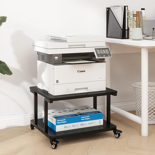 Natwind 2 Tier Laser Printer Stand,24''x20''x15'' Large Printer Table Copier Stand Under Desk,Heavy Duty Rolling Cart with Paper Storage Shelf,Printer Holder on Wheels for Home Office (Black)