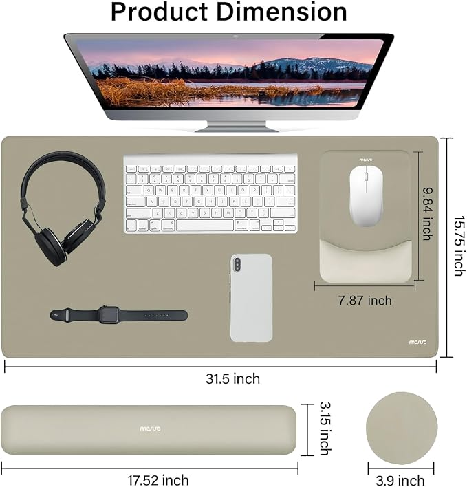 MOSISO Keyboard Mouse Pad Set, Large Gaming Mouse Pad&Keyboard Wrist Rest | Rectangular Mousepad with Wrist Rest&Coaster, Ergonomic Non-Slip&Easy Typing Pad with Curved Silicone Lining, Bronze Brown