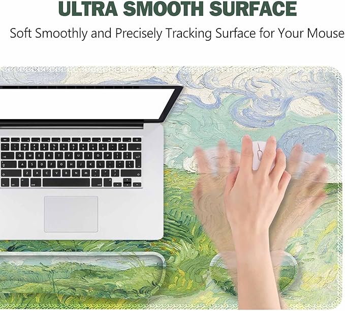 ToLuLu Extended Gaming Mouse Pad, Memory Foam Keyboard Mouse Wrist Rest Set | Large Desk Mat with Stitched Edges, Non-Slip Base Ergonomic Support Mousepad for Home Office Game and Study, Green Theme