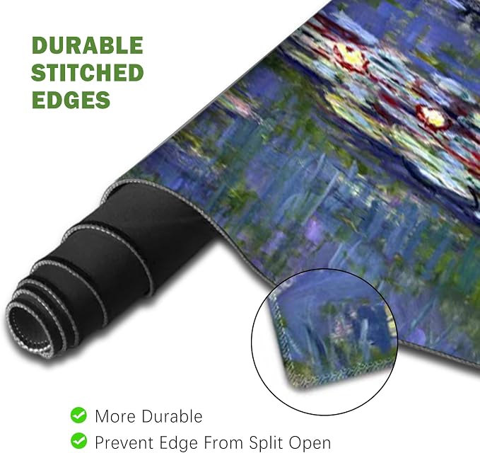 ToLuLu Extended Gaming Mouse Pad, Ergonomic Keyboard Mouse Wrist Rest Set | Large Desk Mat with Stitched Edges, Non-Slip Base Memory Foam Support Mousepad for Home Office Game, Monet Water Lilies
