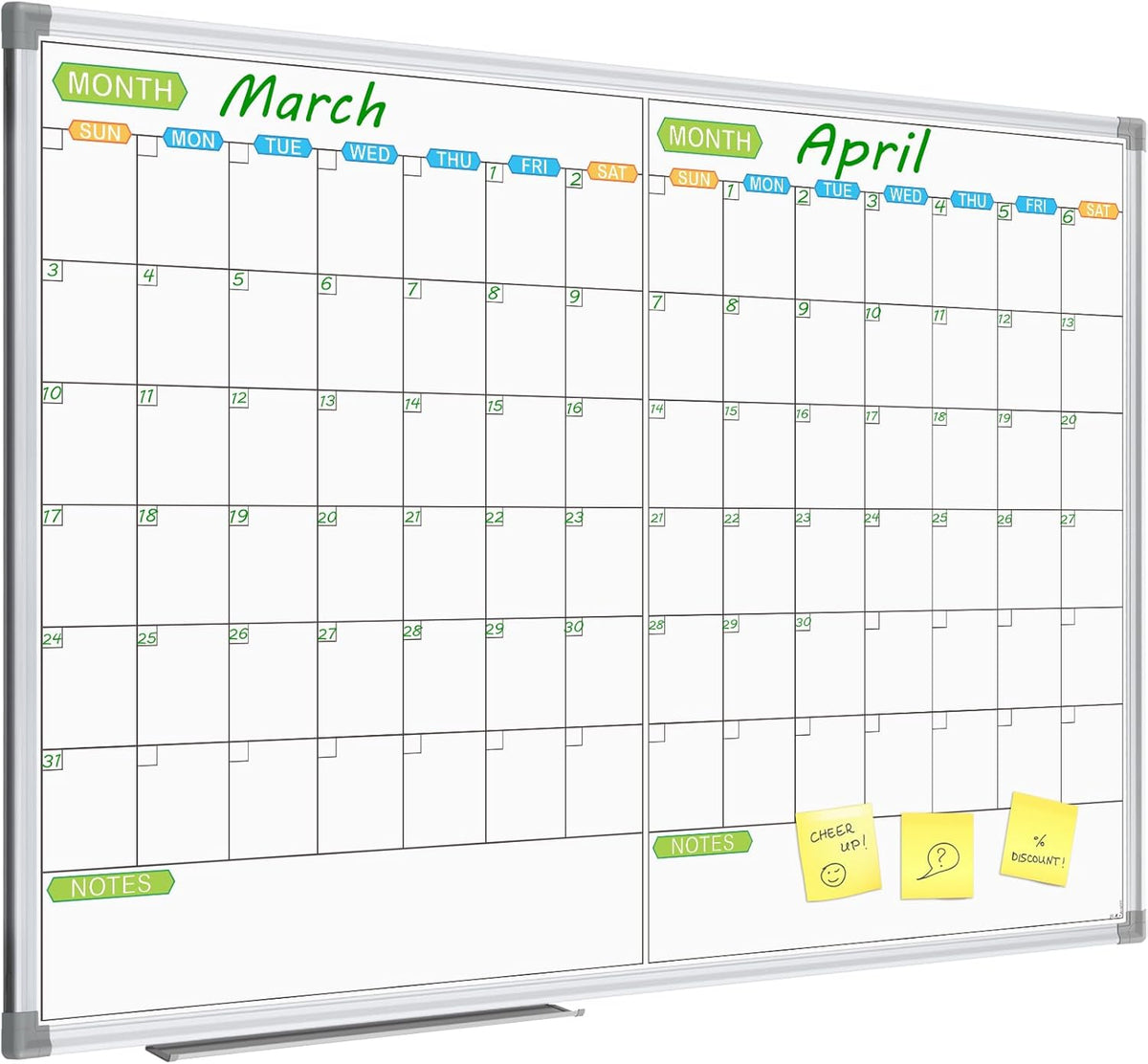 JILoffice Magnetic Dry Erase Calendar Whiteboard, 2 Month White Board Planner 48 X 36 Inch, Silver Aluminum Frame Wall Mounted Board for Office Home and School
