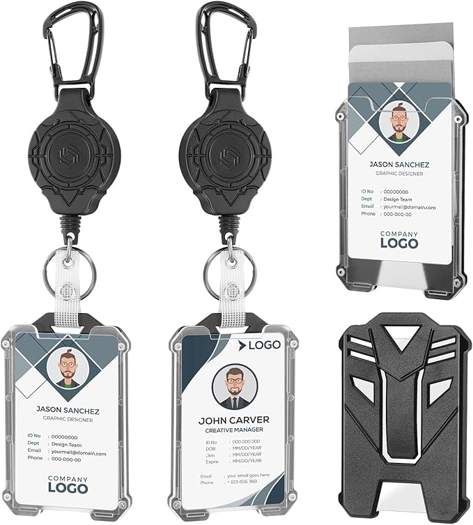 2 Set Retractable Badge Holders Heavy Duty Carabiner Badge Reel Retractable Keychain with Tactical ID Card Badge Holders