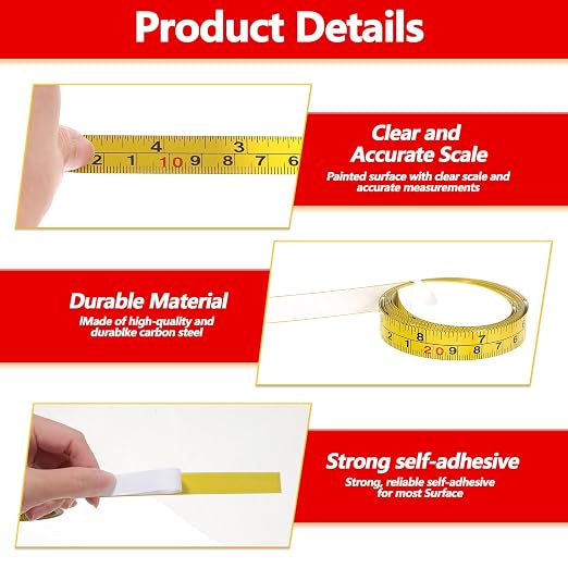 2 Pcs Self-Adhesive Measuring Tape, 78 Inch/200cm Carbon Steel Ruler Tapes, Imperial and Metric Scale, Left to Right & Right to Left Sticky Tape for Workbench Woodworking Table Saw Drafting Table