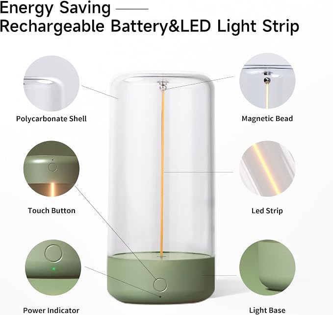 Mini Minimalist Cordless Table Lamp, Rechargeable Night Stand Lamp, Olive Green