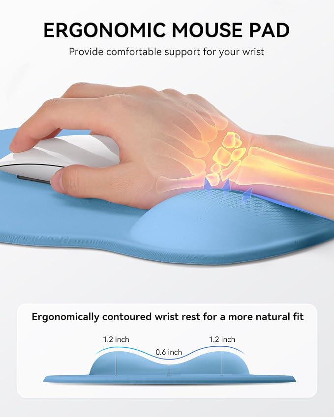 Mouse Pad with Wrist Rest for Desktop Large Ergonomic Mouse Mat(Denim Blue) | 10.6''L x 9''W Size, Gel Wrist Support, Non-slip Base, Washable Surface, Laptop Mousepad
