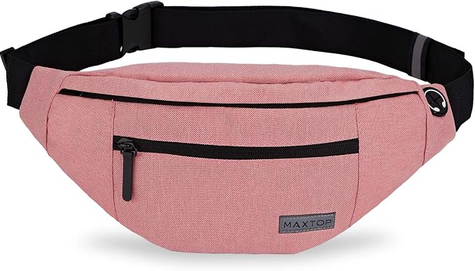 Large Pink Fanny Pack Cross Body Bag with 4-Zipper Pockets Adjustable Strap | Polyester,Gifts for Enjoy Festival Sports Yoga Workout Traveling Running Casual Hands-Free Wallets