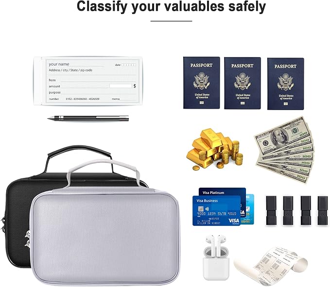 ENGPOW Small Fireproof Bag with Lock,Money Organizer Case,9”x 5.3”x 3.7” | Cash Safe Wallet Carrying Bag Set with Multi-Pocket, Portable Home Travel for Card,Passport,Coin,Check,Bill,Soft Box,2 Pack