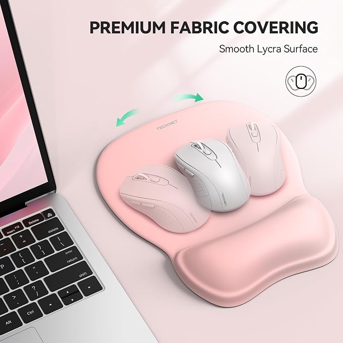 TECKNET Gel Ergonomic Mouse Pad with Wrist Rest, Non-Slip PU Base, Pink | Comfortable Gel Cushion, Pain Relief, Smooth and Waterproof Surface, Mouse Pad with Wrist Rest for Office, Gaming and Study
