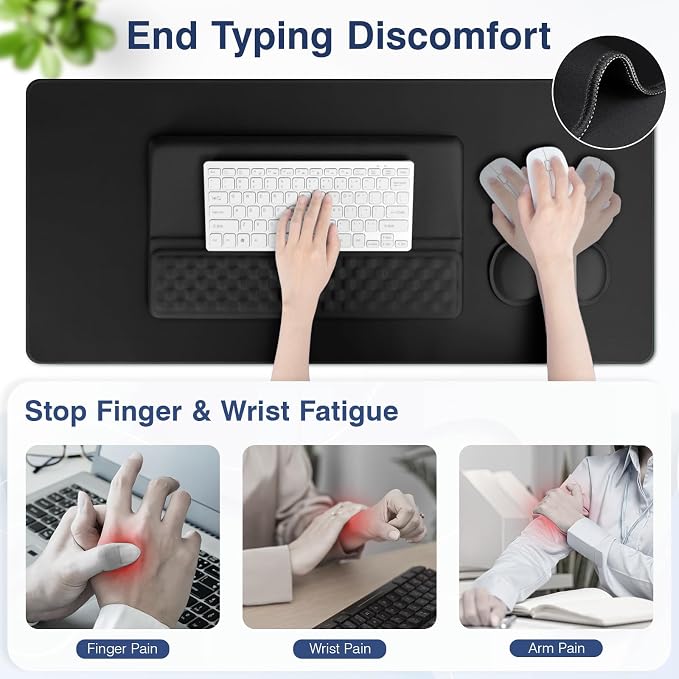 Ospelelf Keyboard Wrist Rest Stand Pad and Ergonomic Mouse Pad Set with Large Mousepad, Memory Foam Comfort, Premium Office Desk Accessories for Pain Relief, Black