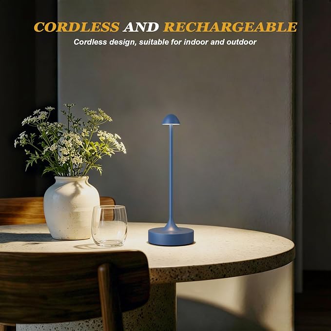 Kakanuo Rechargeable Cordless Table Lamp, Battery Operated Lamps, 3-Color Stepless Dimming, Portable Wireless Desk Lamp, LED Lighting for Dining Room, Restaurant, Office, Bar, Home(Navy 2 Pack)