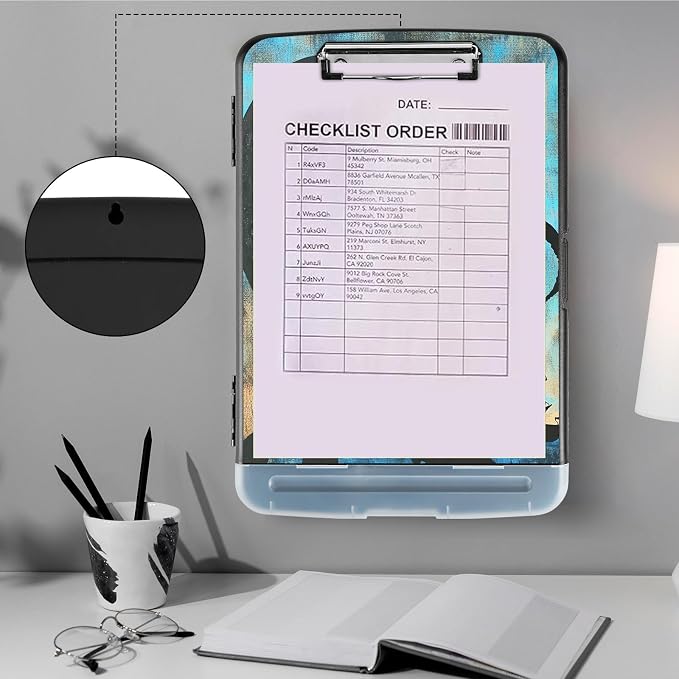 Clipboard with Storage,Storage Clipboard with Pen Holder,Heavy Duty Plastic Storage Clipboard with Low Profile Clip,Teacher Must Haves,Clipboard Folder,Office Supplies,Octopus and Ship -1343
