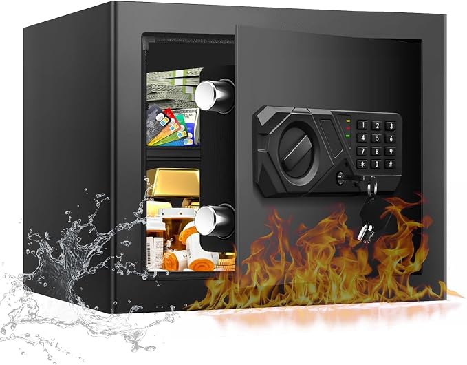 1.2 Cub Small Fireproof Safes for Home, Digital Home Safe Fireproof Waterproof with Programmable Keypad, Spare Keys and Removable Shelf, Fire Safe Box for Document Money Valuables