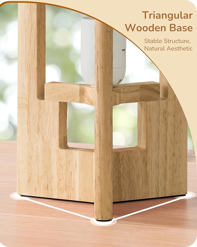 EDISHINE Small Cute Table Lamp, Natural Wood Nightstand Lamp, 13.5", E26 | Cylinder, Beige Linen Shade, On-Off Line Switch, Three-Sided Base, Corner Modern Bedside Lamp for Living Room, Bedroom