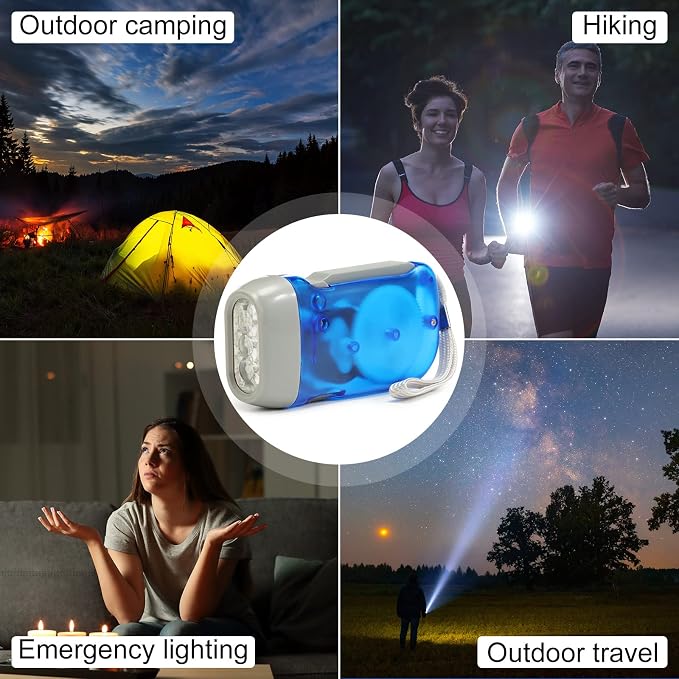 Mudder 24 Pack Hand Crank Flashlight No Battery Emergency Flashlight, Self Powered Portable Light Dynamo Torch for Survival Kit Outdoor Hiking Emergency(Yellow, Red, Grey, Blue)