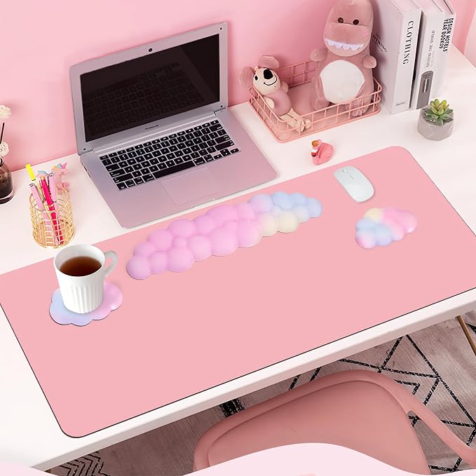 Silky Cloud Wrist Rest Set for Keyboard & Mouse, 16.9", Colorful | Memory Foam Arm Rest with Ergonomic Support Fits Full Keyboards and Reduces Typing Fatigue for Office, Gaming and Home Use